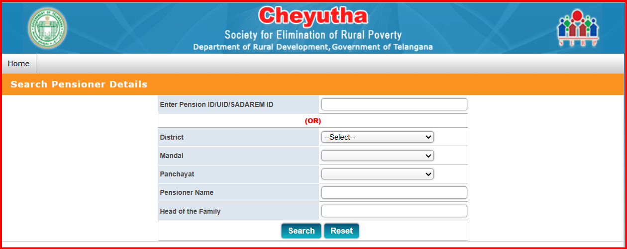 Cheyutha Pensioner Details Search Page Link